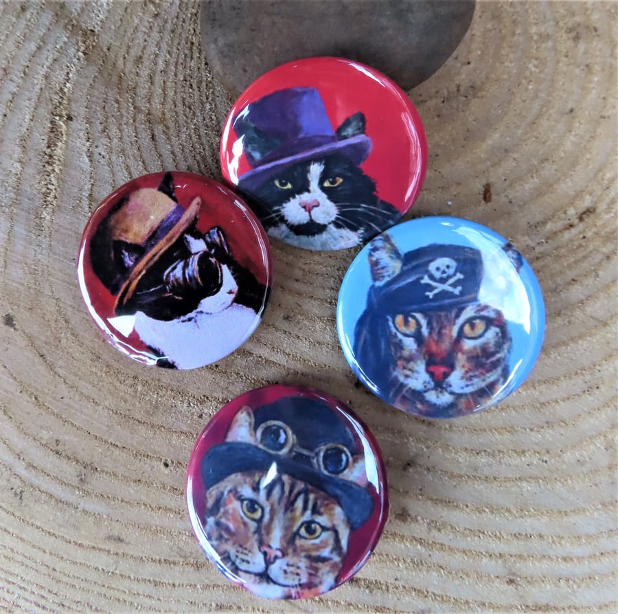 Steampunk Cats Animal Art Badges Buttons Cosplay