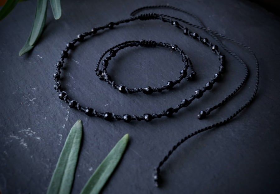 Women's Black Tourmaline set bracelet and choker necklace