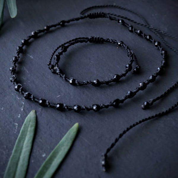 Women's Black Tourmaline set bracelet and choker necklace