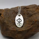 Recycled Sterling Silver Courage Bind Rune Pendant Necklace.