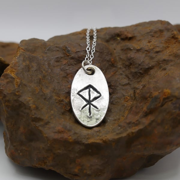 Recycled Sterling Silver Courage Bind Rune Pendant Necklace.