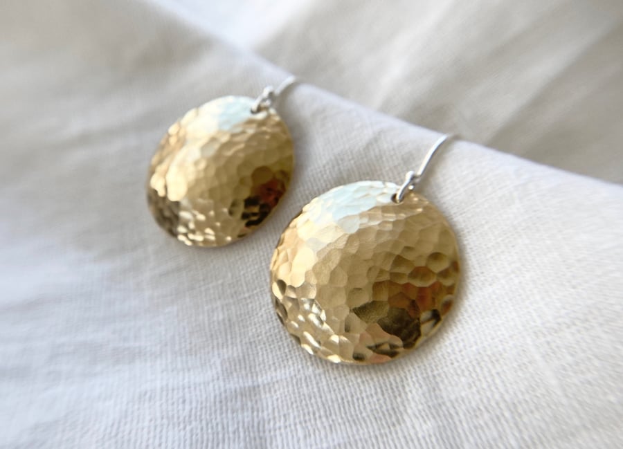 Silver Gold Earrings, Disc Earrings, Brass Earrings, Statement Earrings, Gift fo