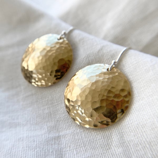 Silver Gold Earrings, Disc Earrings, Brass Earrings, Statement Earrings, Gift fo