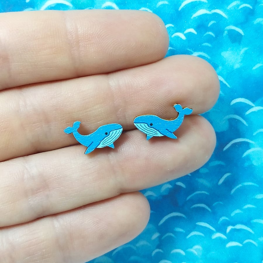 Blue Whale Earrings, Sea Life Jewellery, Silver Plated or Sterling Silver Backs