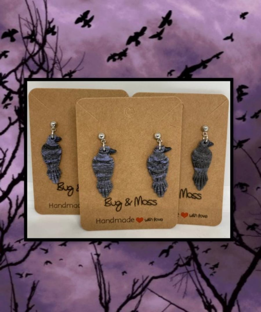 Wildlife Charity Donation corvid drop earrings
