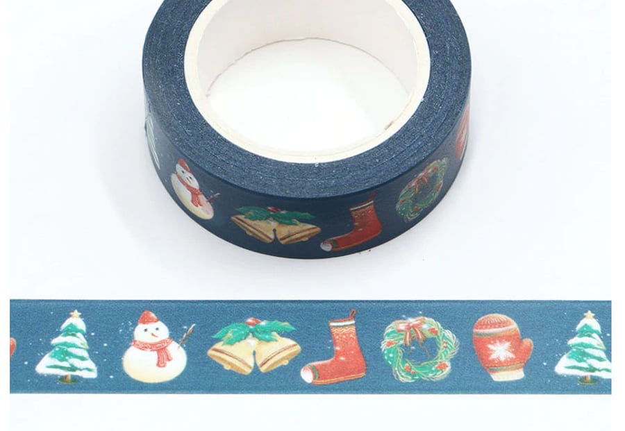 wreath, tree, snow Christmas pattern, Decorative Washi Tape, Journal, crafts 10m