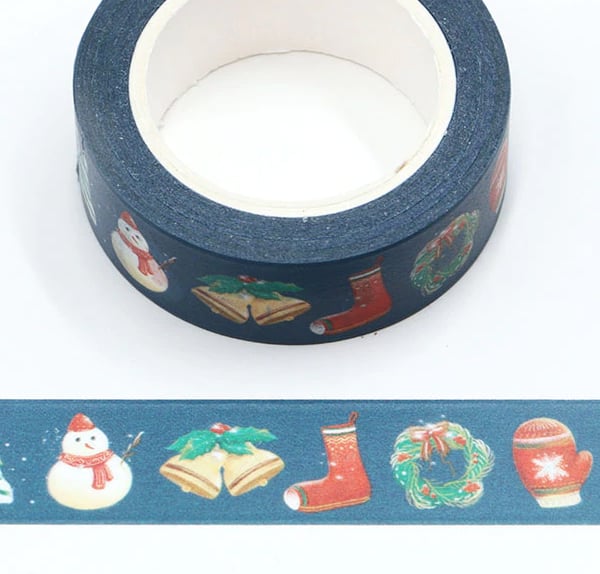 wreath, tree, snow Christmas pattern, Decorative Washi Tape, Journal, crafts 10m