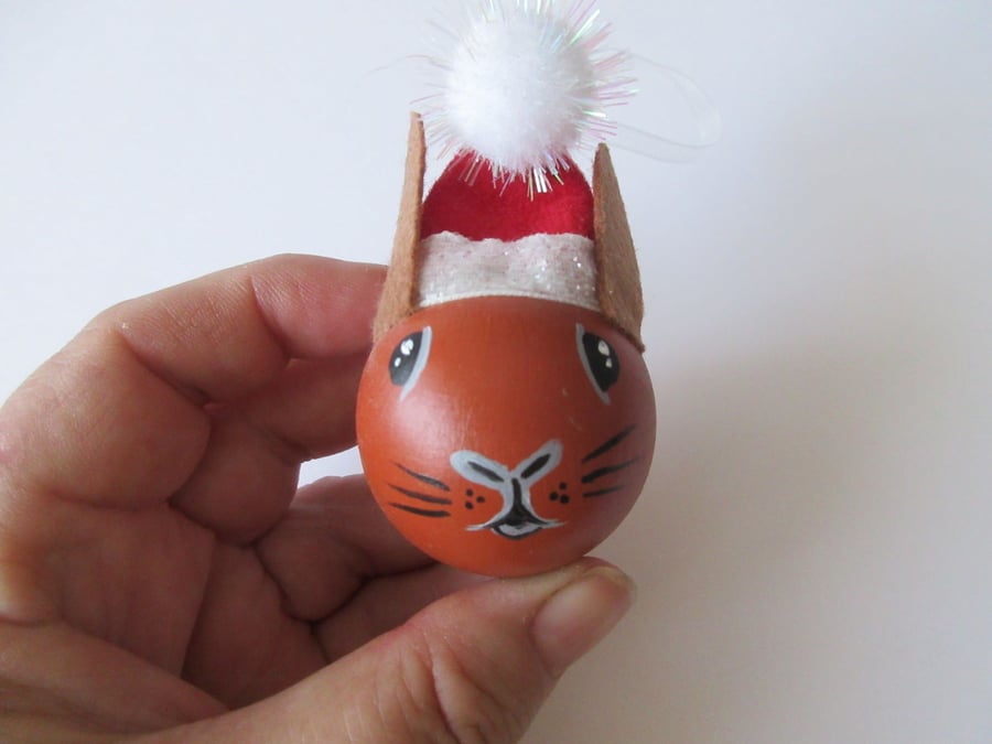 Christmas Bauble Bunny Rabbit Head in Santa Hat
