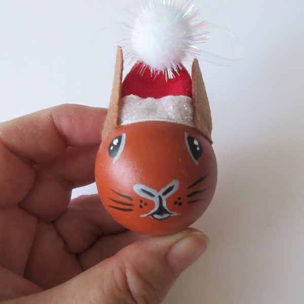 Christmas Bauble Bunny Rabbit Head in Santa Hat