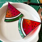 Stained glass watermelon slice window or wall hanging, stained glass fruit