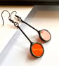 Orange stained glass circular dangle earrings, valentines gift for her