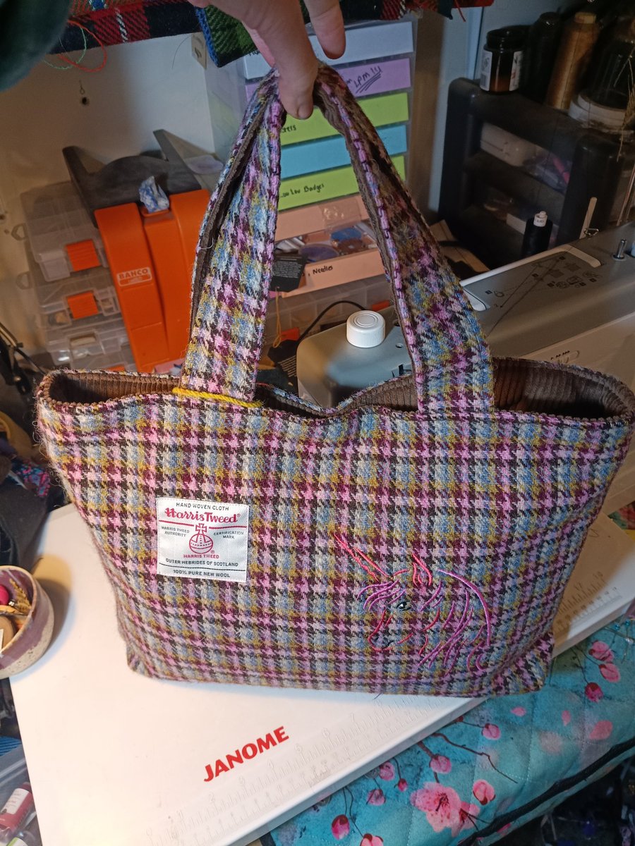 Harris tweed shopper bag with unicorn 