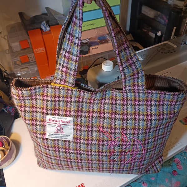 Harris tweed shopper bag with unicorn 