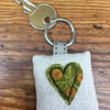 Heart linen & lavender keyring with William Morris inspired fabric