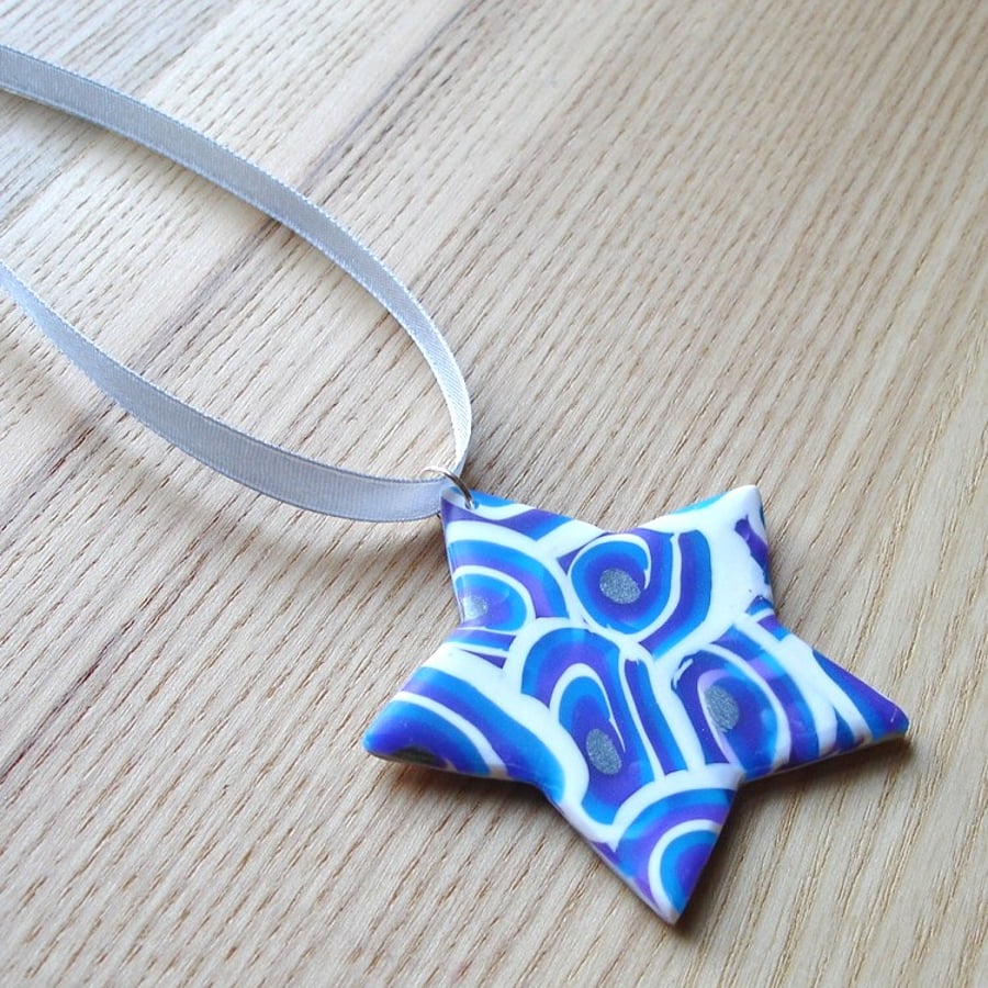 Blue Skies Star FIMO Polymer Clay Pendant