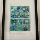 Acrylic Fluid Art Collage on Wood Tiles - Blues and Greens