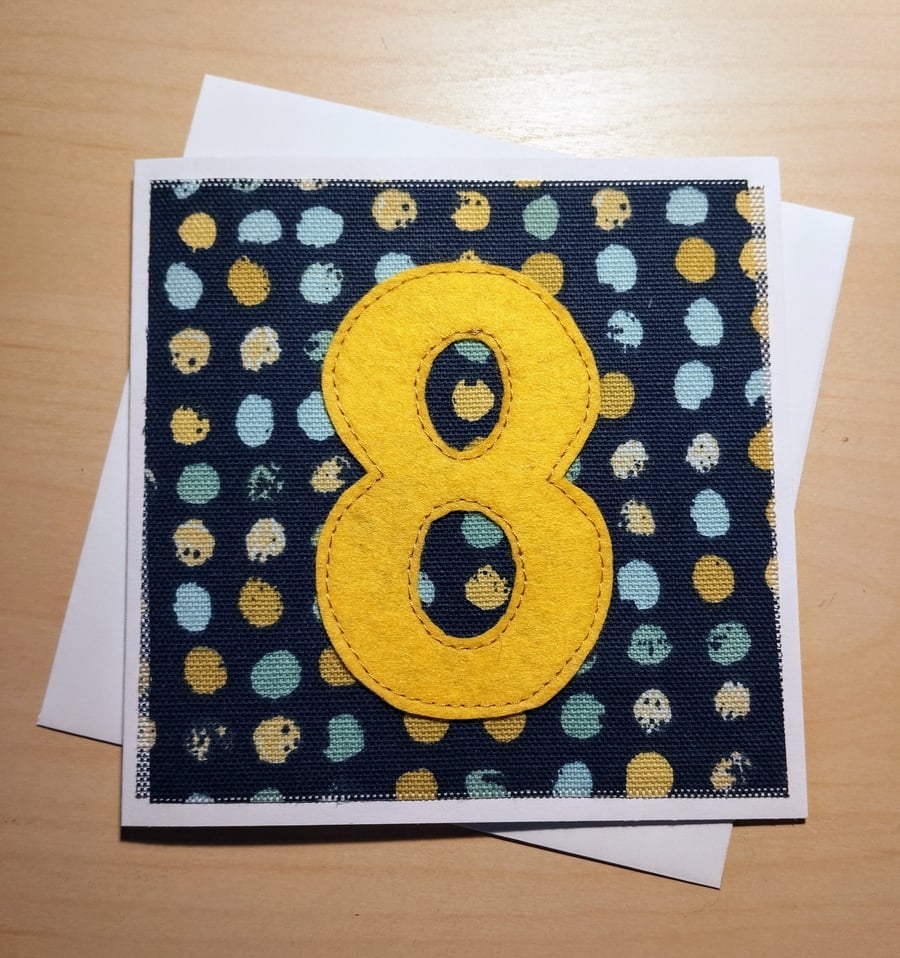8th birthday fabric card 