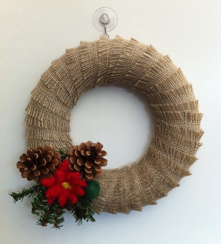 Contemporary felt and hessian christmas decorative wreath