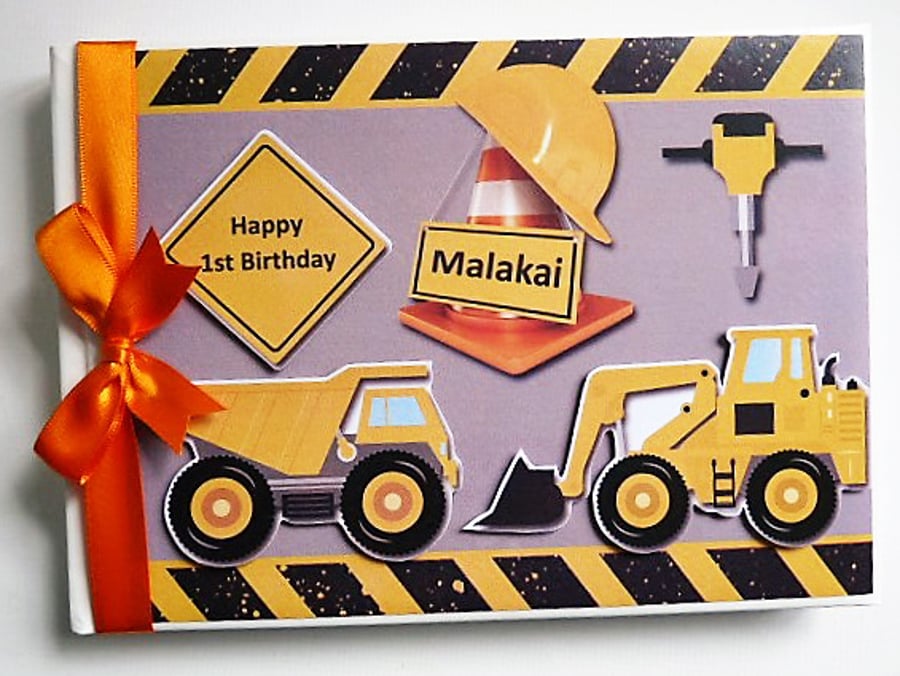 Trucks and Diggers Birthday Guest book, under construction birthday book, gift