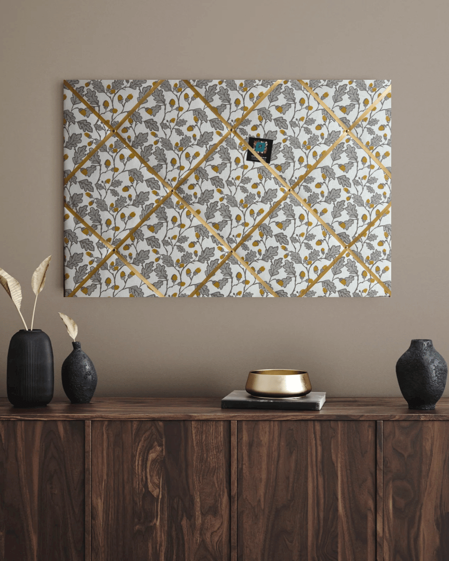 Handmade Bespoke Memo Notice Board With Clarke & Clarke Acorn Trail Fabric