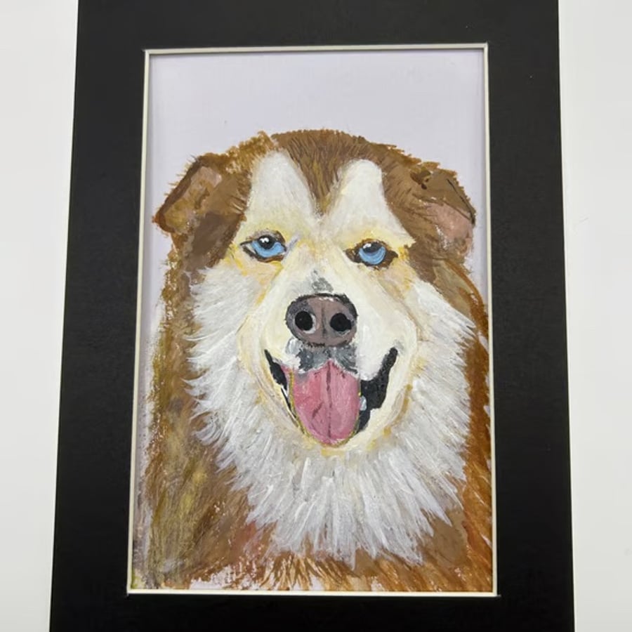 Original painting of husky type dog . 5x7" acrylic pet portrait 