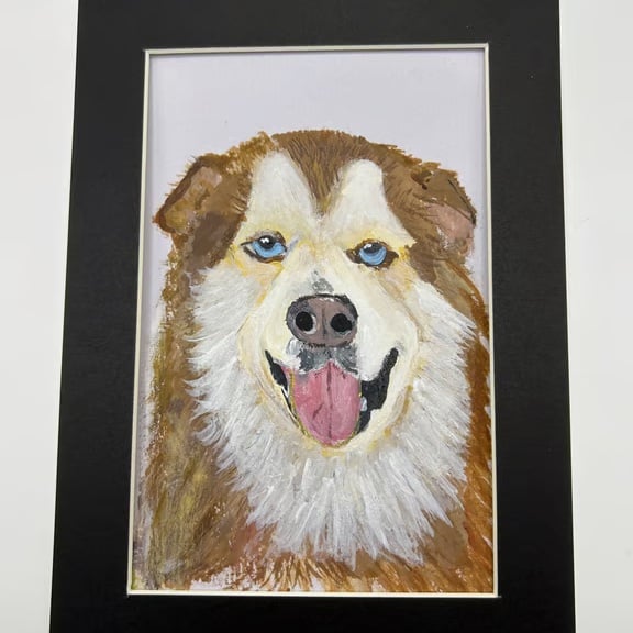 Original painting of husky type dog . 5x7" acrylic pet portrait 