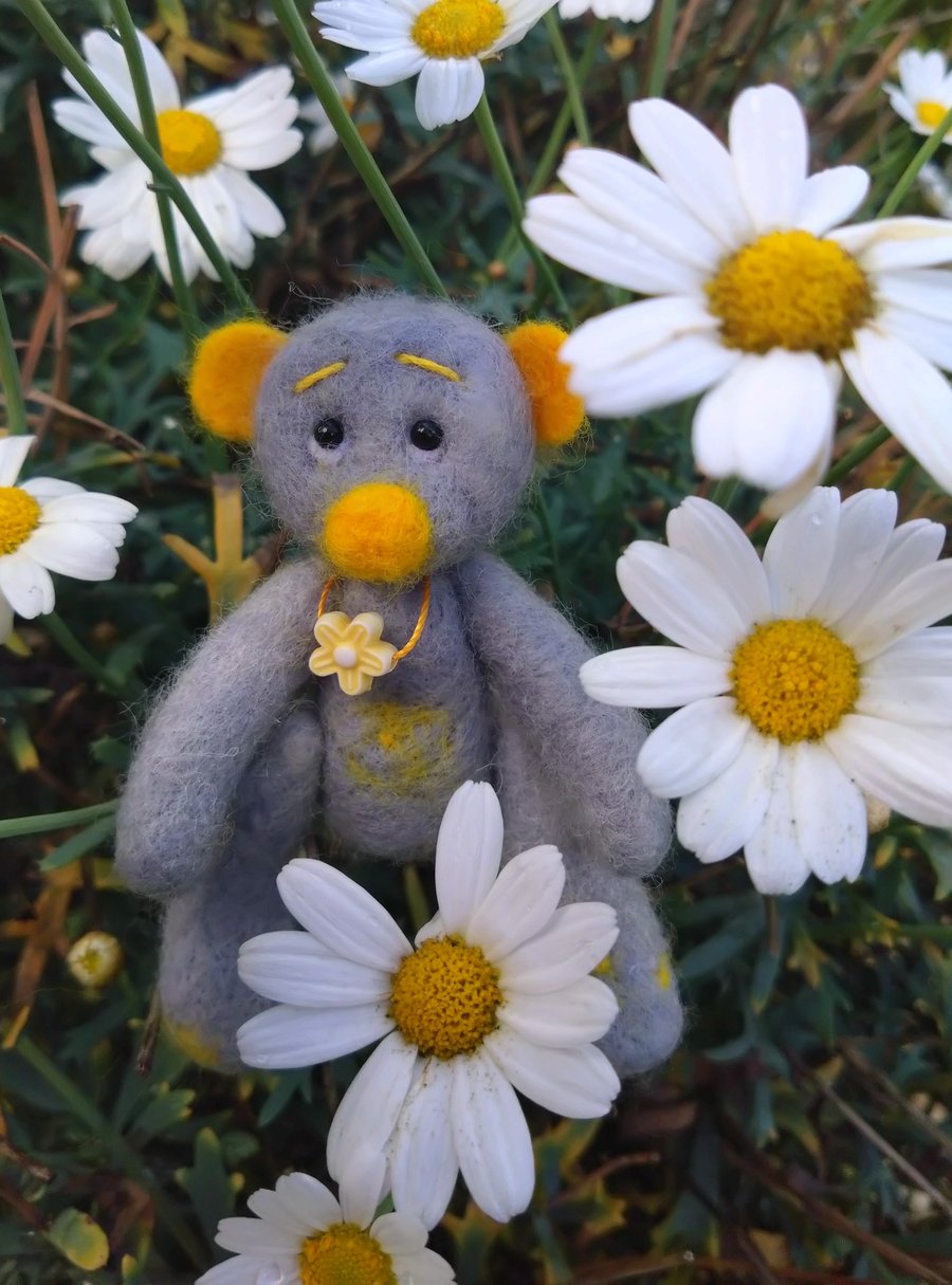 Needle felted tiny teddy bear