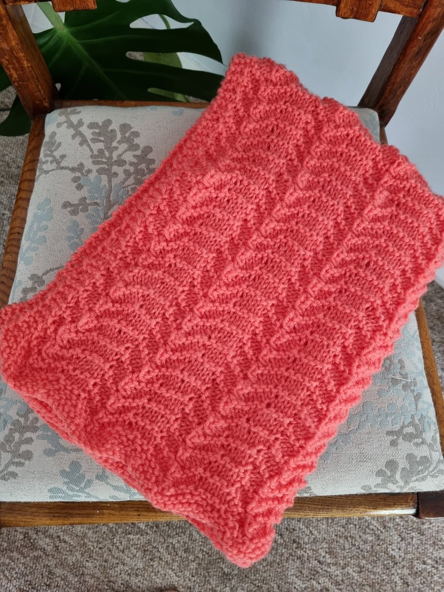 Hand knitted coral baby blanket, crib, pram blanket SALE QUOTE DEC21