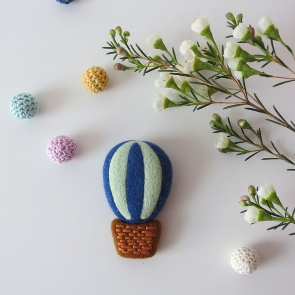Seconds Sunday- Needle Felted 'Hot Air Balloon' Brooch-Royal Blue