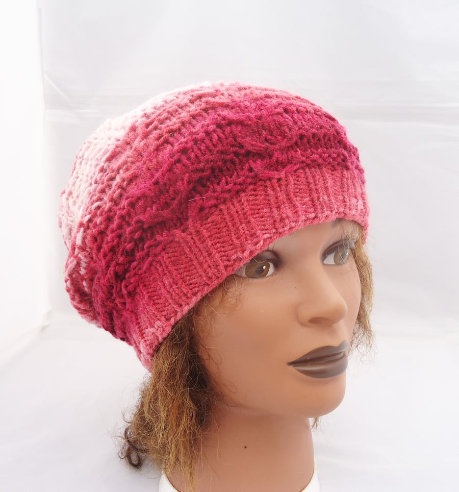 Hand Knit Women's Hat, Cable Hat, Multicolored Slouchy hat