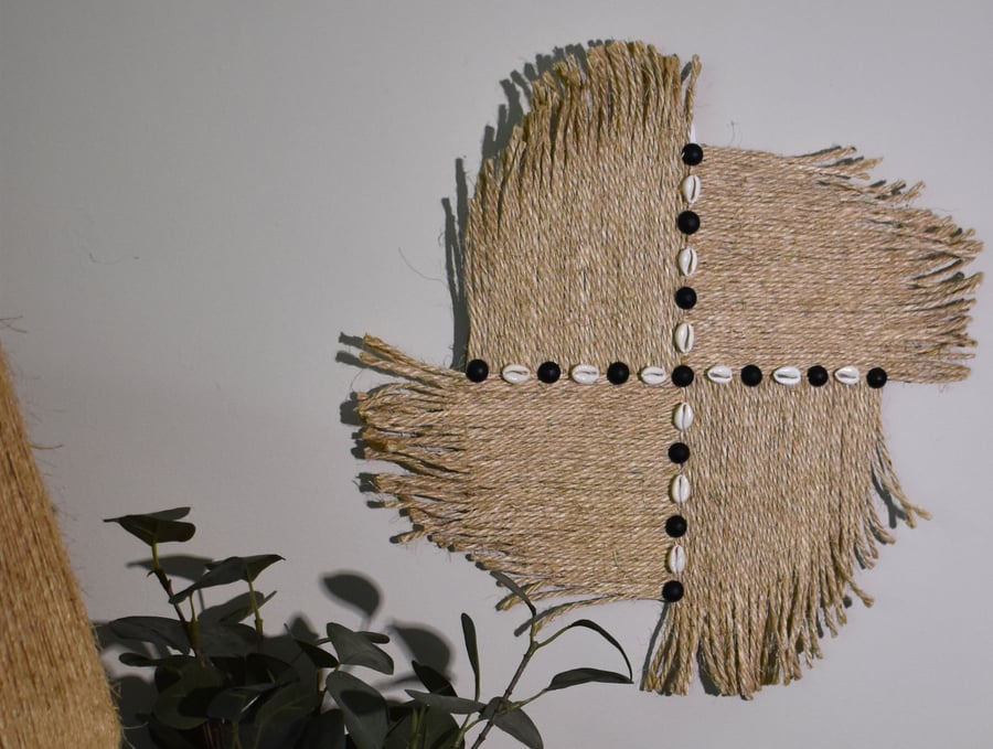 Sisal & Black Macrame, Fibre, Mandala, Wall Hanging Art