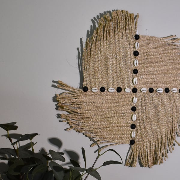 Sisal & Black Macrame, Fibre, Mandala, Wall Hanging Art