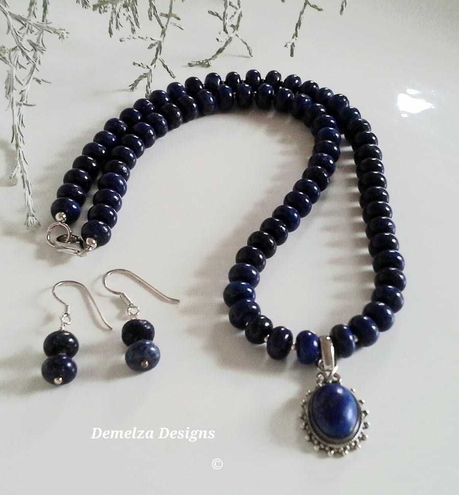 Lapiz Lazuli Necklace & Matching Earings Sterling Silver Set