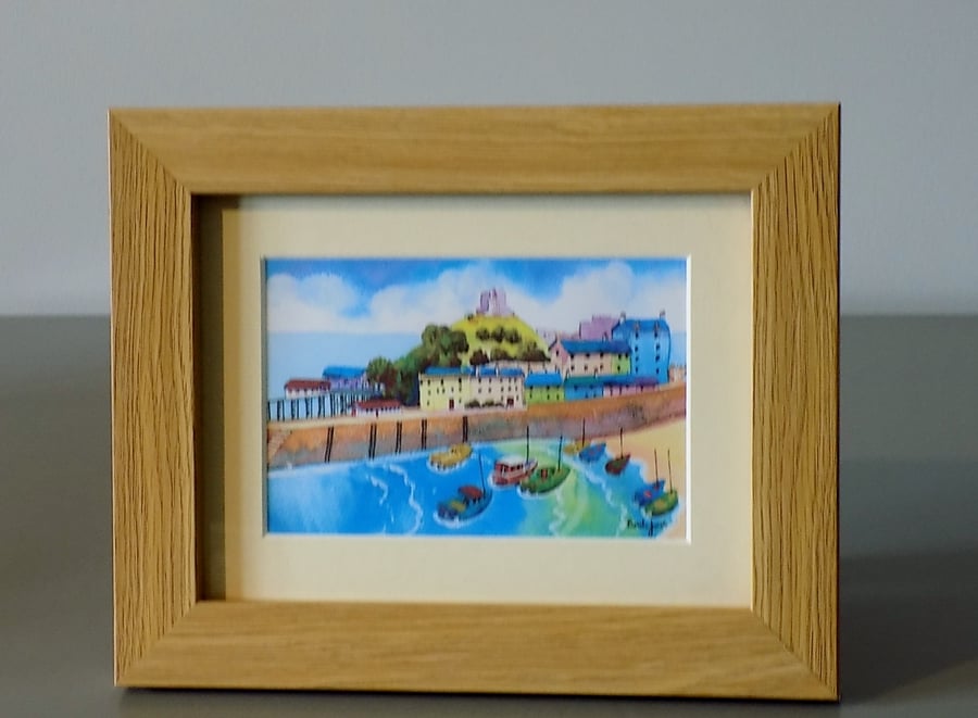 Tenby Harbour, Pembrokeshire, Watercolour Print in 8 x 6' '' Frame
