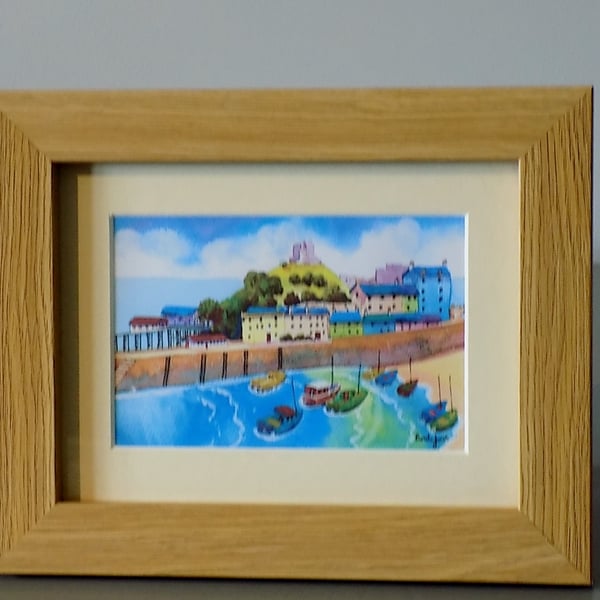 Tenby Harbour, Pembrokeshire, Watercolour Print in 8 x 6' '' Frame