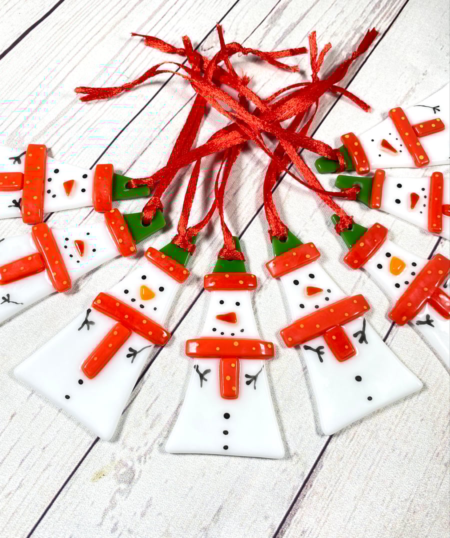 Fused glass traditional snowman . 