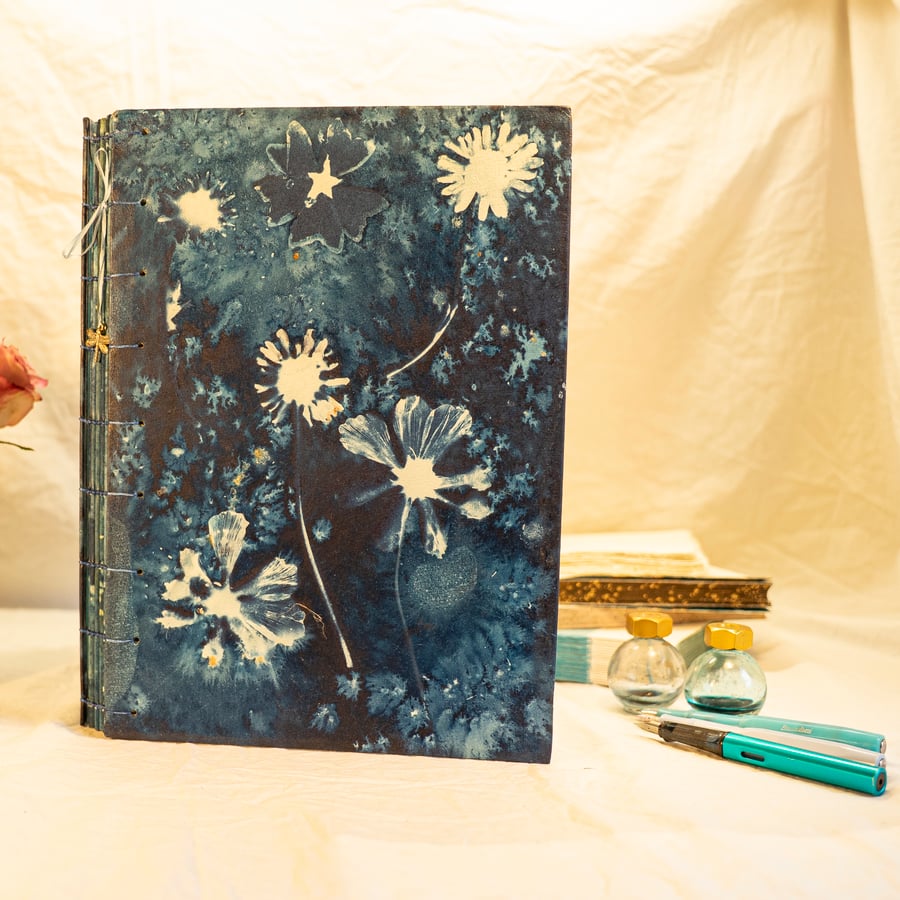 A4 Coptic Bound Journal with Cosmos and Daisies (Folksy150)
