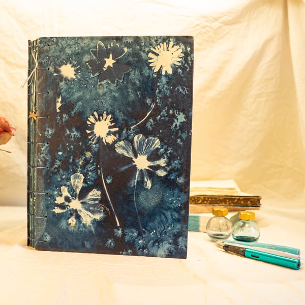 A4 Coptic Bound Journal with Cosmos and Daisies (Folksy150)