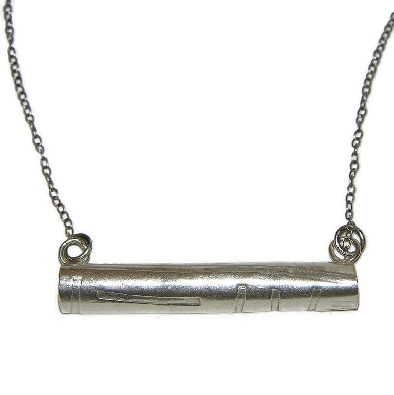 Unique Roller Printed Fine Silver Tube Pendant , Handmade Minimalist Necklace