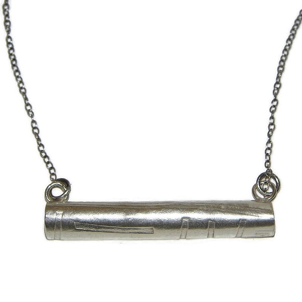 Unique roller printed silver handmade tube pendant