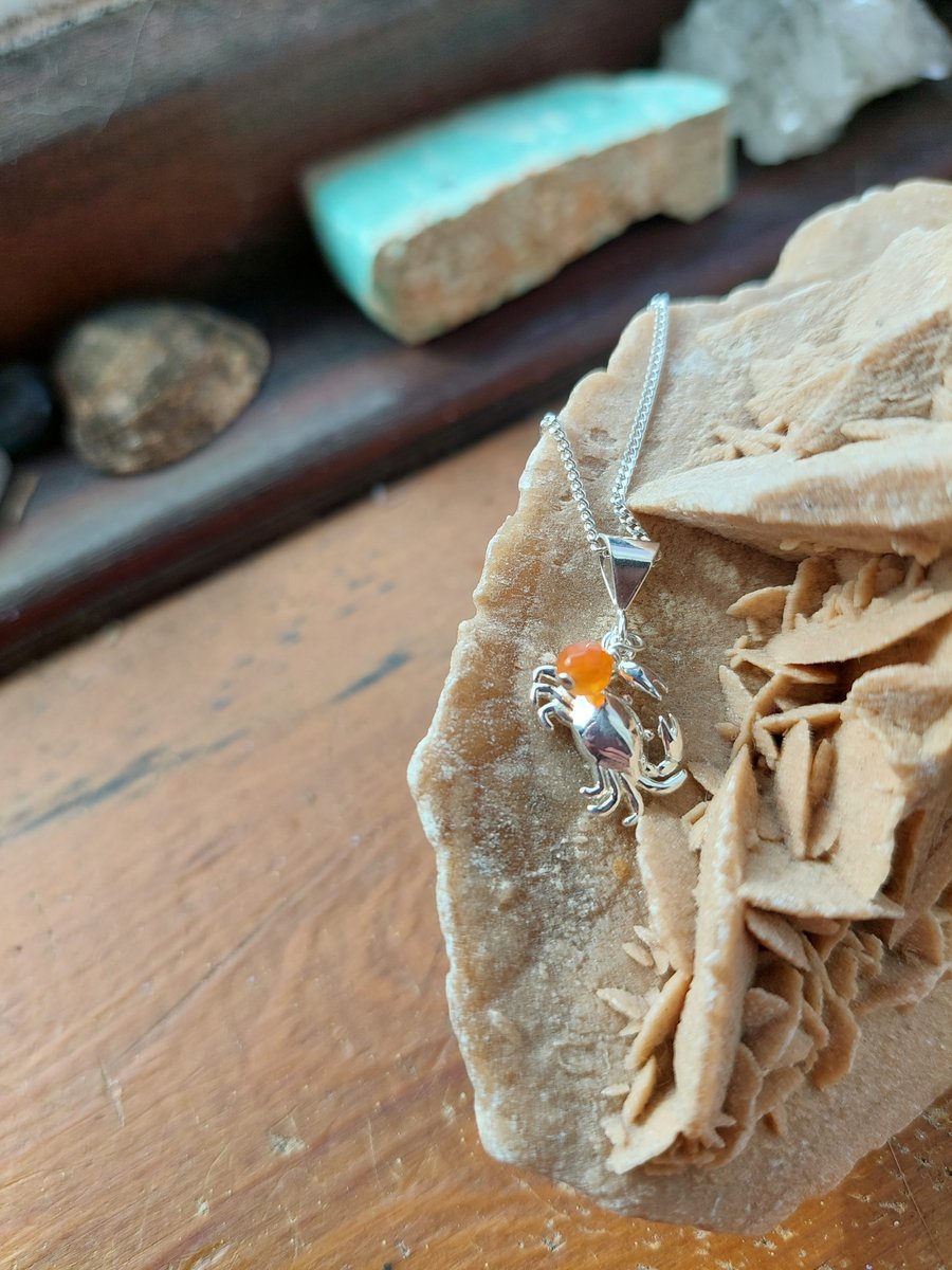 Sterling Silver Crab and Carnelian Necklace