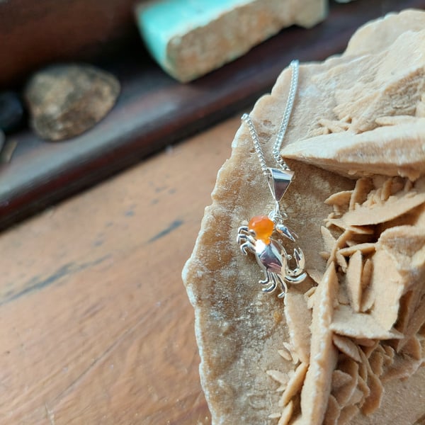 Sterling Silver Crab and Carnelian Necklace