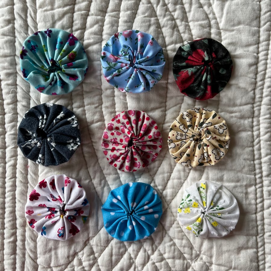 9 Cotton Suffolk Puff Yoyo Flower Embellishments 