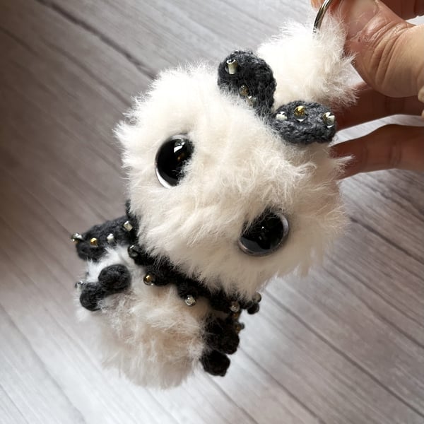 Gothic Moth Plush Keyring - Fluffy Crochet Amigurumi Gift 