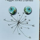 Round stud earrings - 9mm - Enamelled with sterling silver post -