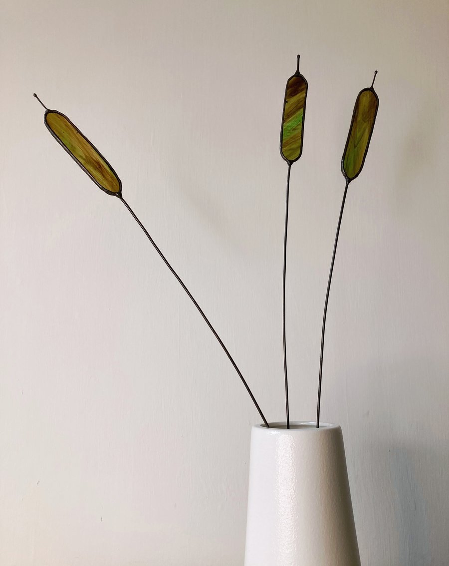 Stained Glass Wildflowers, Bulrush, Cattail, Everlasting Handmade Wild Flower
