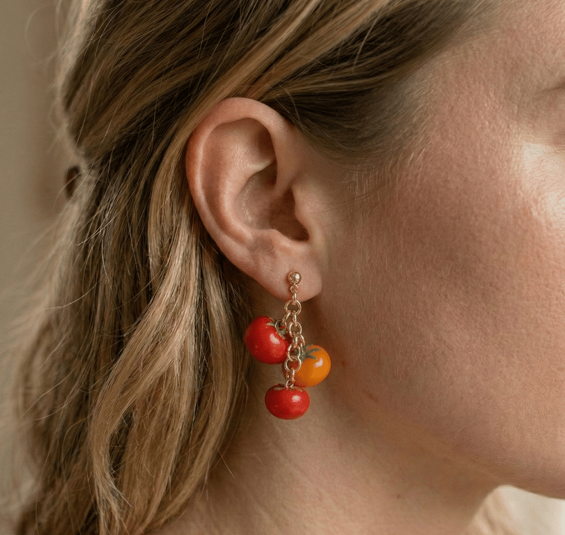 Cute tomato earrings for her, dangle jewelry for plant lovers, quirky style gift