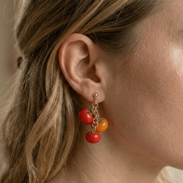 Cute tomato earrings for her, dangle jewelry for plant lovers, quirky style gift