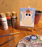Cat Art with Robin - original mini painting of cute white cat and bird - Image 8