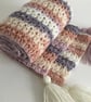  SCARF, neckwarmer. 'Coast Path'  Soft , lightweight alpaca blend . Cream, pink. - Image 4
